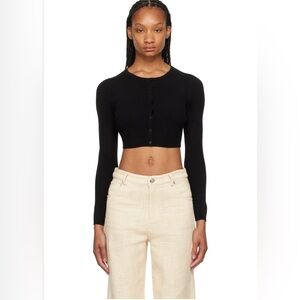 Staud Black Deanna sweater Cardigan 100% cashmere size S crewneck black cropped